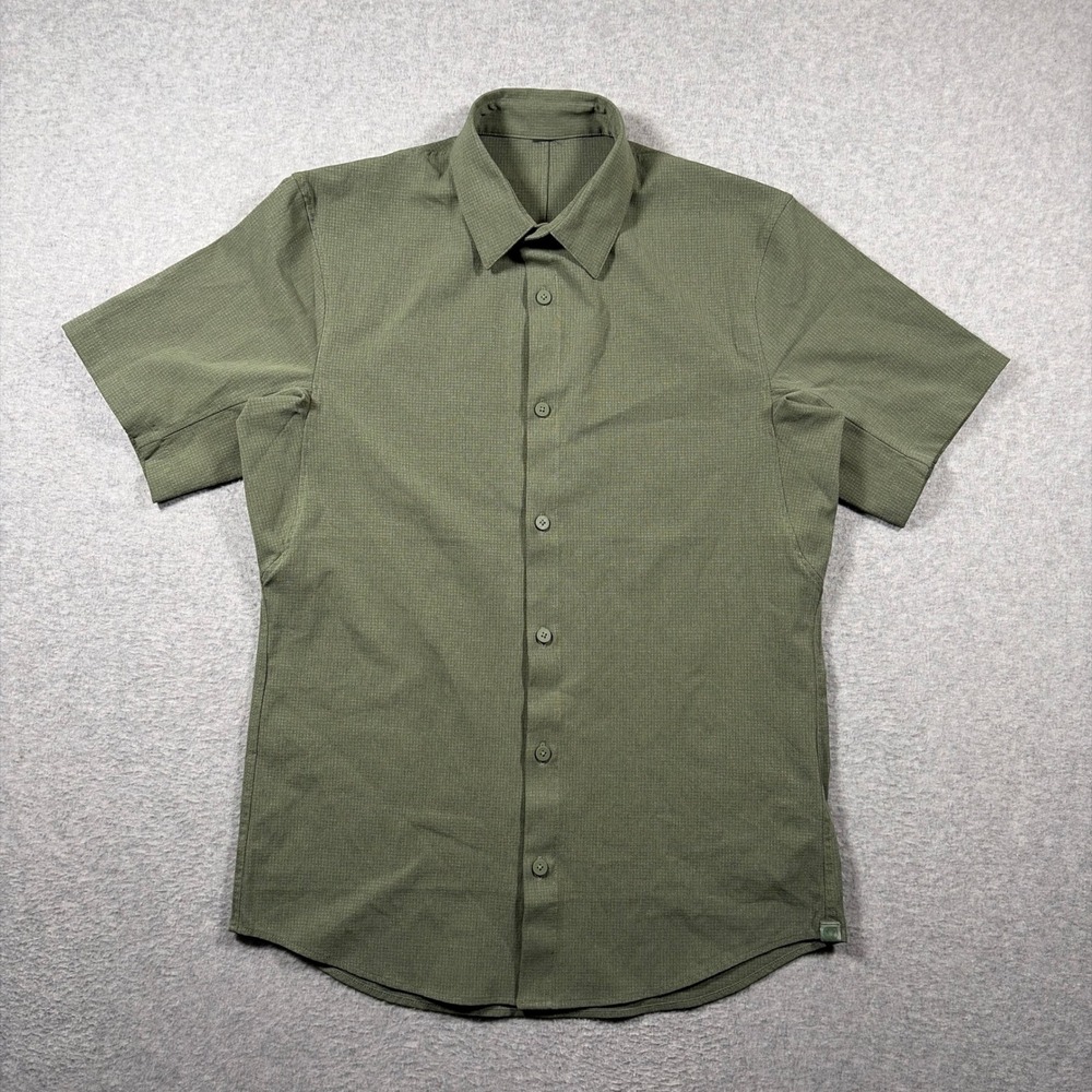 Lululemon Button Up Shirt Mens Small? Green Short Sleeve Ripstop Performance